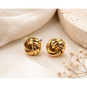 Vintage Gold Tone Love Knot Stud Earrings Nautical Sailor Knot Classic Preppy